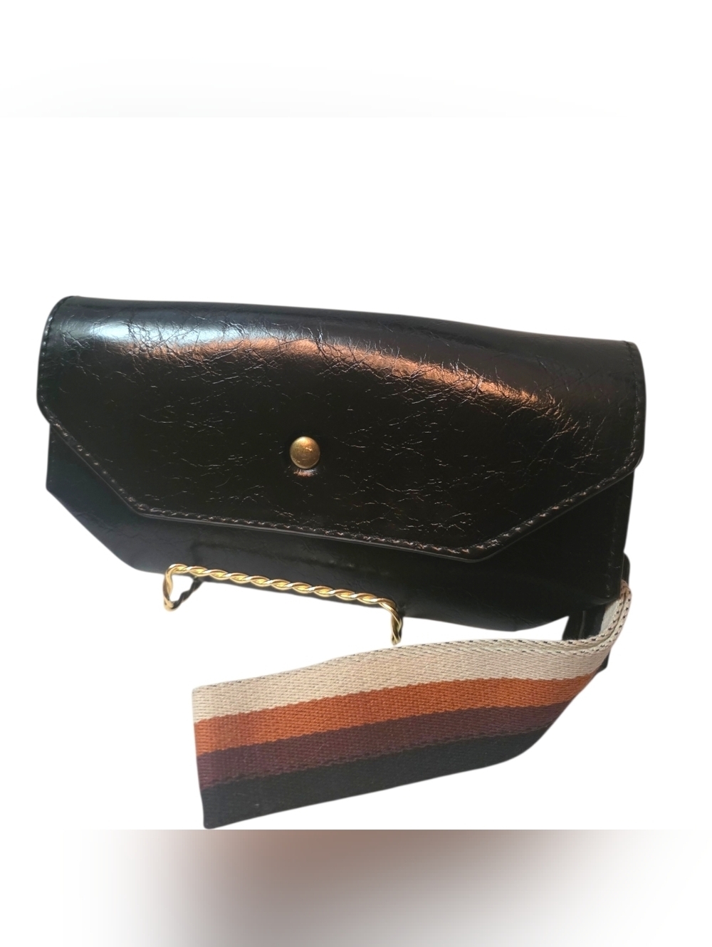 Black vegan leather guitar strap large wristlet